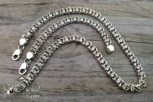 Set : chain and bracelet "Arabic bismarck with stones" of sterling silver, фото