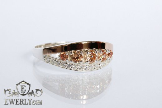 Ring of sterling silver with stones for women, фото