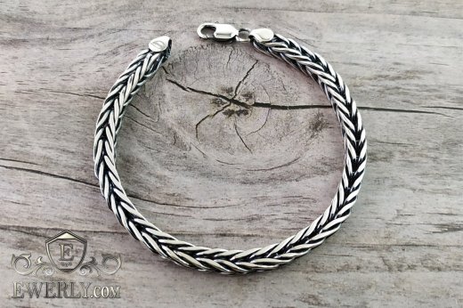 Thick bracelet "Spica" of sterling silver for men, фото