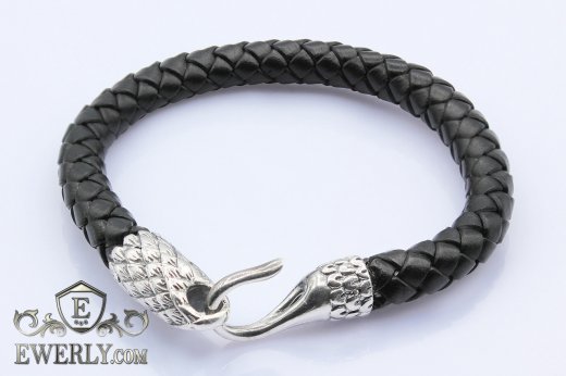 Leather bracelet with silver, фото