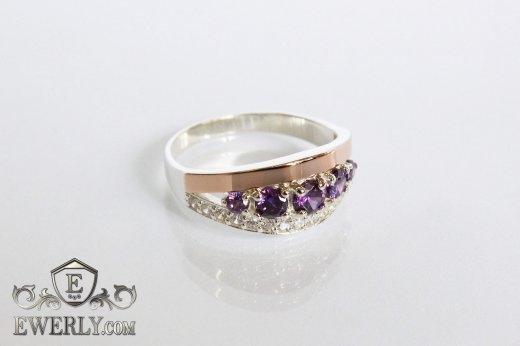 Ring of sterling silver with stones for women, фото