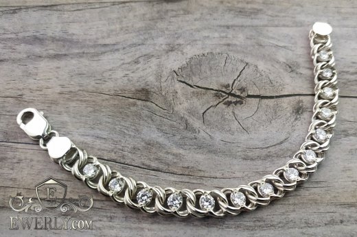 Bracelet "Arabic bismarck with stones" of sterling silver for women, фото