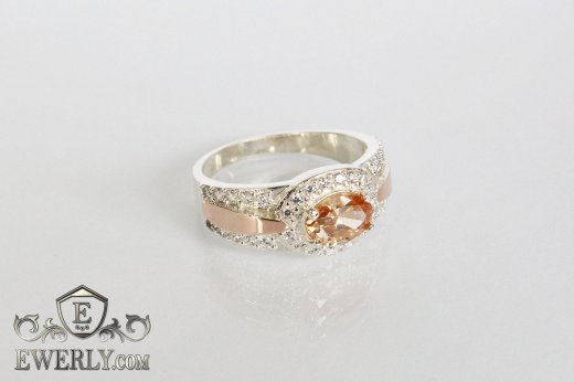 Ring of sterling silver with stones for women, фото