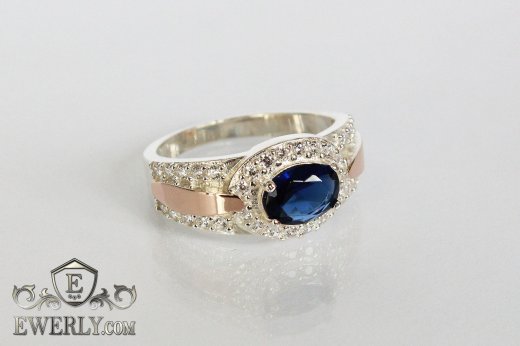 Ring of sterling silver with stones for women, фото