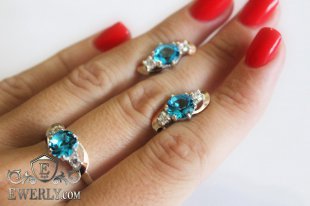 Kit : earring of sterling silvers and ring of sterling silver, фото