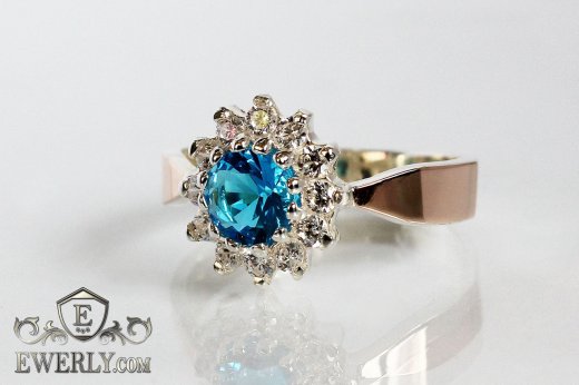 Ring of sterling silver with stones for women, фото