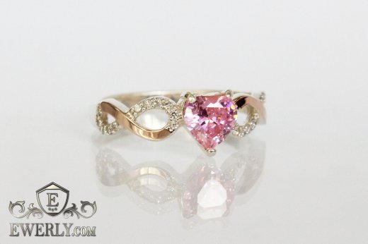 Women's ring with heart (pink stone), фото