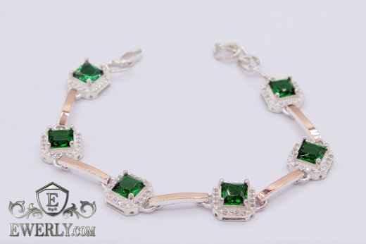 Bracelet "Casting with stones No.1" of sterling silver for women, фото