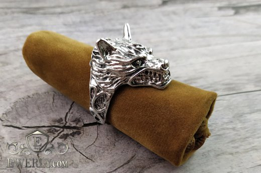 Ring of  silver with a wolf for men, фото