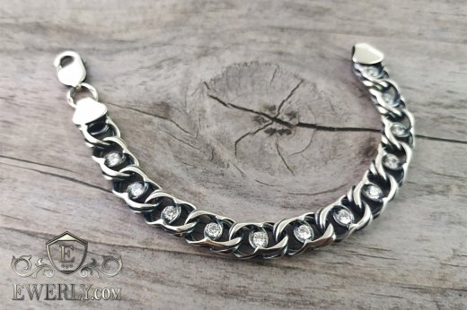 Bracelet "Arabic bismarck with stones" of  silver, фото