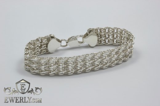 Wide men's bracelet "Triple side bismarck" of silver, фото