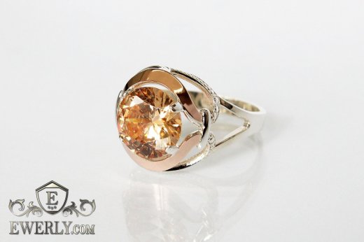 Ring of sterling silver with stones for women, фото
