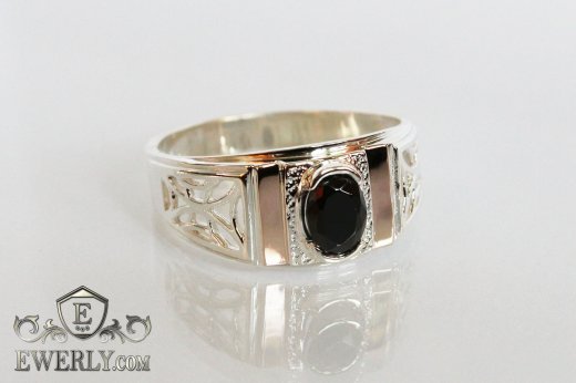 Men's ring of sterling silver with stones, фото