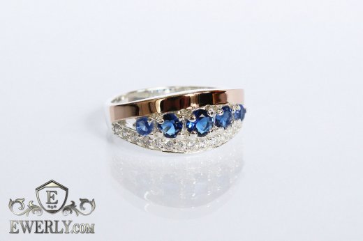 Ring of sterling silver with stones for women, фото