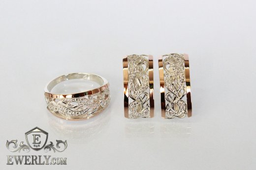 Kit : earring of sterling silvers and ring of sterling silver, фото