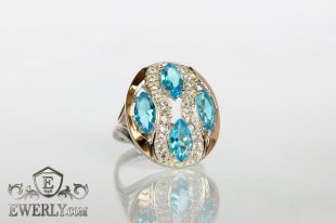 Ring of sterling silver with stones for women, фото