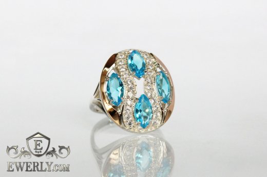 Ring of sterling silver with stones for women, фото
