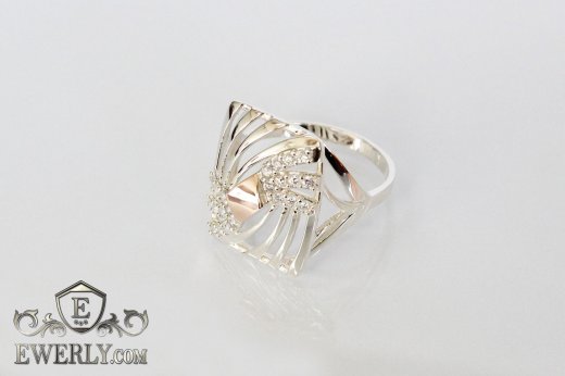 Ring of sterling silver with stones for women, фото