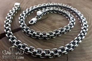 Big men's chain "Square" of silver with blackening, фото