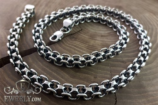 Big men's chain "Square" of silver with blackening, фото