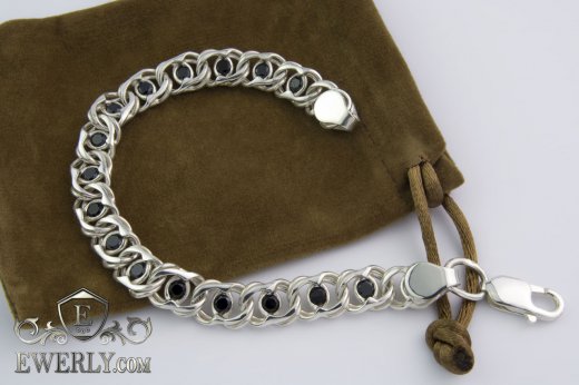 Bracelet "Arabic bismarck with stones" of sterling silver for women, фото