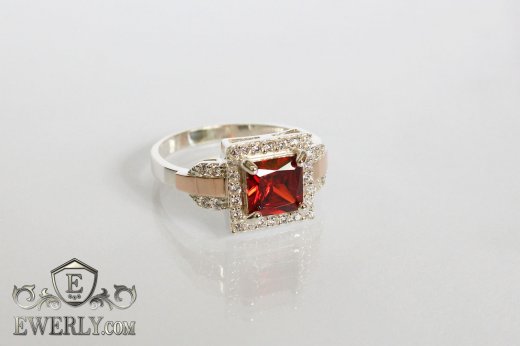 Ring of sterling silver with stones for women, фото