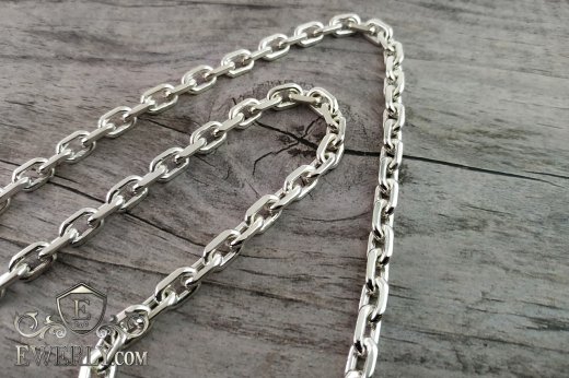 Big men's chain "Anchor with edges" of  silver, фото