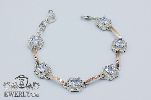 Bracelet "Casting with stones No.1" of sterling silver for women, фото