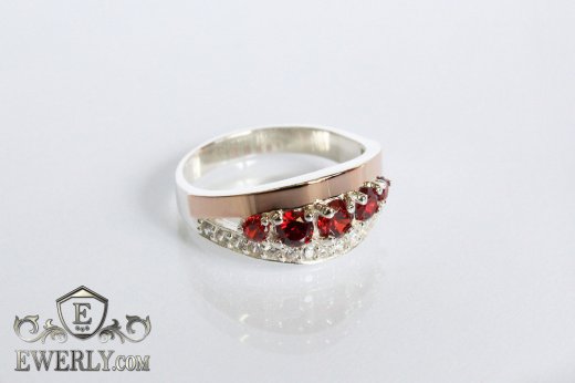 Ring of sterling silver with stones for women, фото