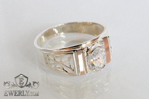 Ring of sterling silver with stones for men, фото