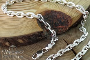Thick chain "Anchor with edges" of silver for men, фото