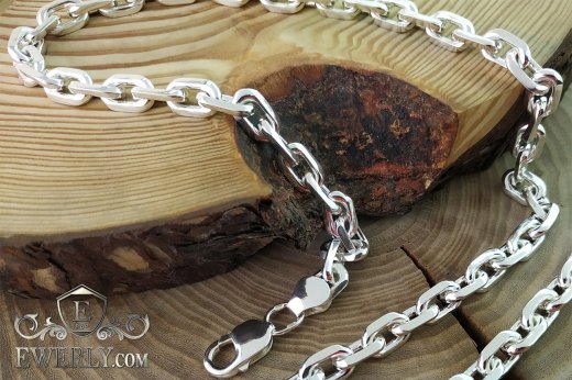 Thick chain "Anchor with edges" of silver for men, фото