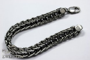 Big bracelet "Double stream (seagull)" of sterling silver for men, фото