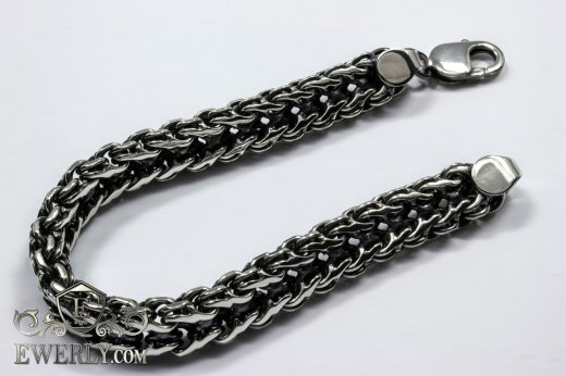 Big bracelet "Double stream (seagull)" of sterling silver for men, фото