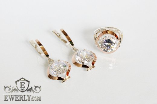 Kit : earring of sterling silvers and ring of sterling silver, фото