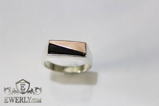 Men's ring of sterling silver with stones, фото