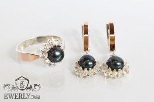 Kit : earring of sterling silvers and ring of sterling silver, фото