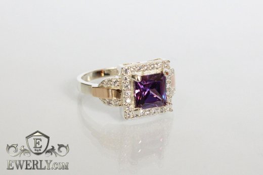 Ring of sterling silver with stones for women, фото