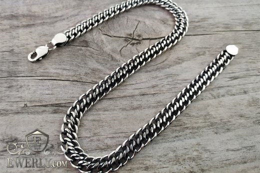 Big chain "Ten (double carapace)" of sterling silver for men, фото
