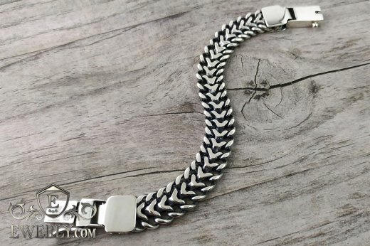 Thick men's bracelet "Tractor (double carapace)" of  silver, фото